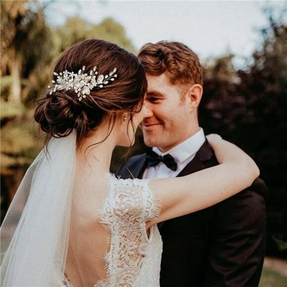 Bride Wedding Hair Comb Pearl Flower Hair Piece Rhinestone Silver Headpiece - Picture 6 of 7